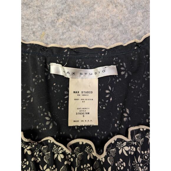 Y2K Vintage 90s Max Studio Size Small Brown Floral Rouched Neckline Tank Shirt - Picture 3 of 6